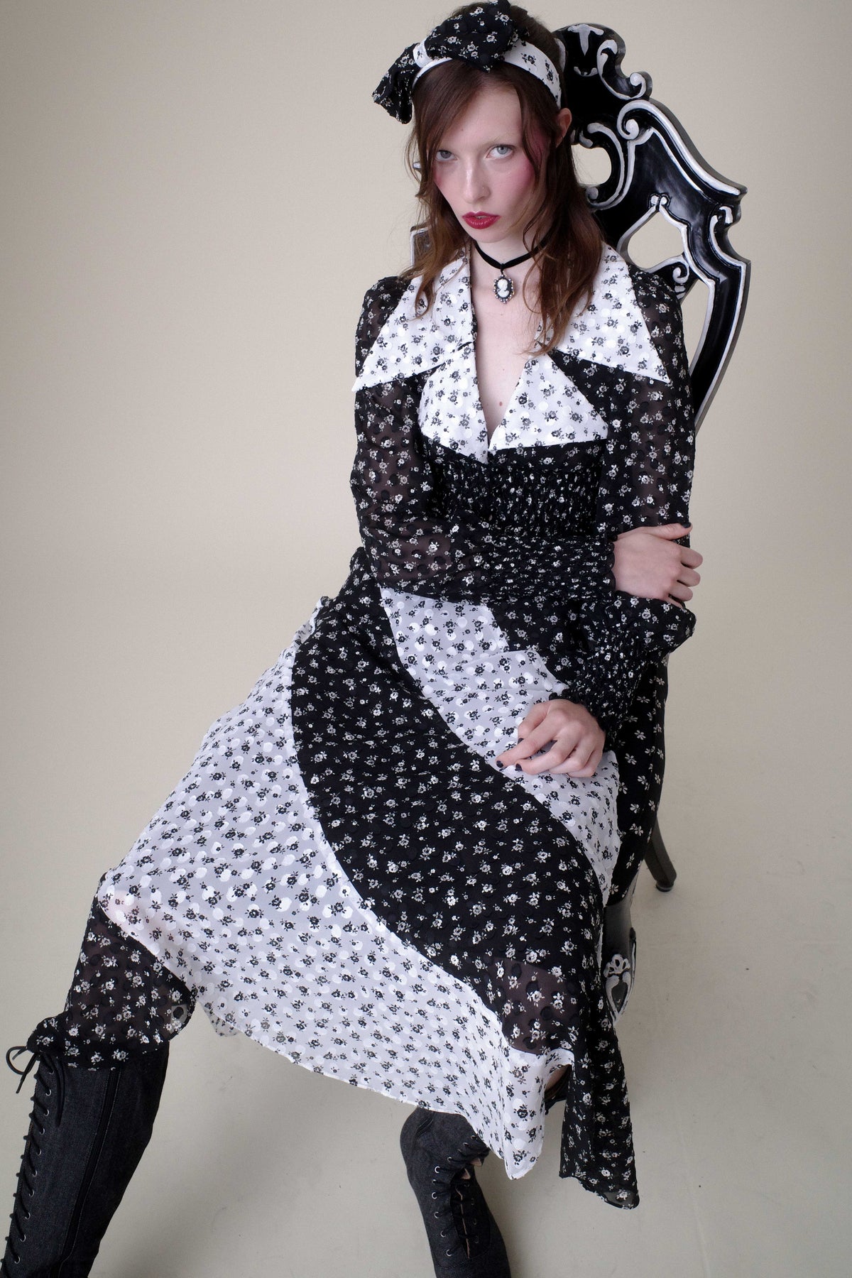 Ditsy Dot Chiffon Contrast Flowy Skirt | Anna Sui