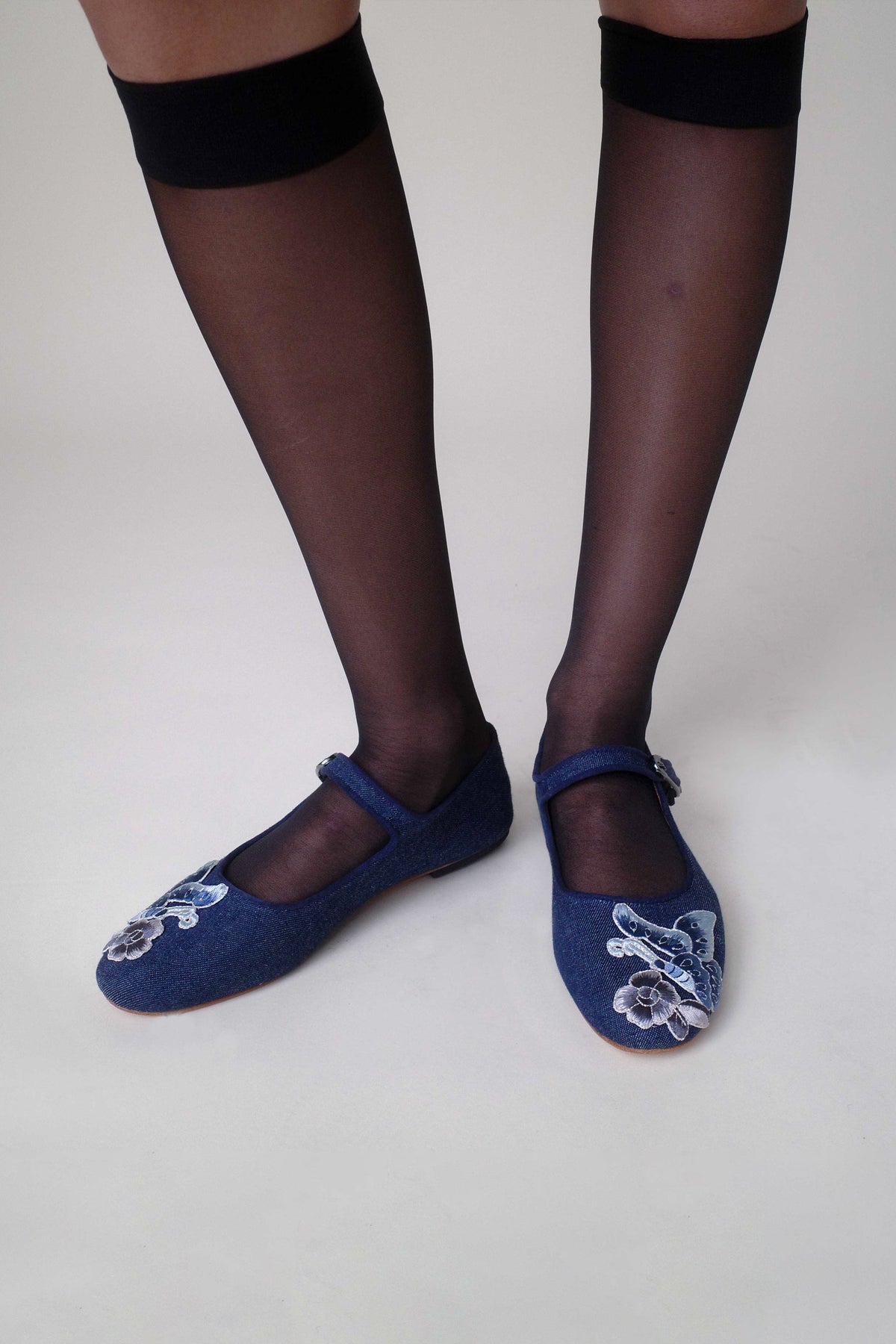 John Fluevog x Anna Sui Butterfly Mary Janes - Denim Blue | Anna Sui