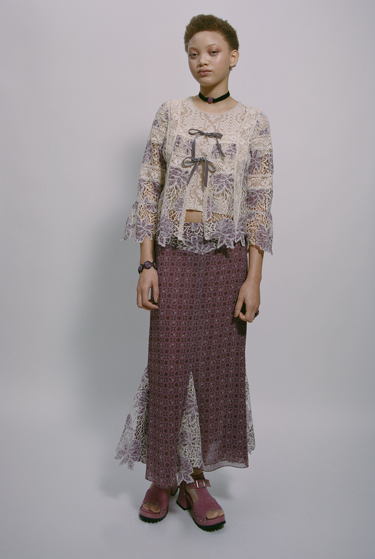 Medallion Floral Lace Tie Blouse | Anna Sui