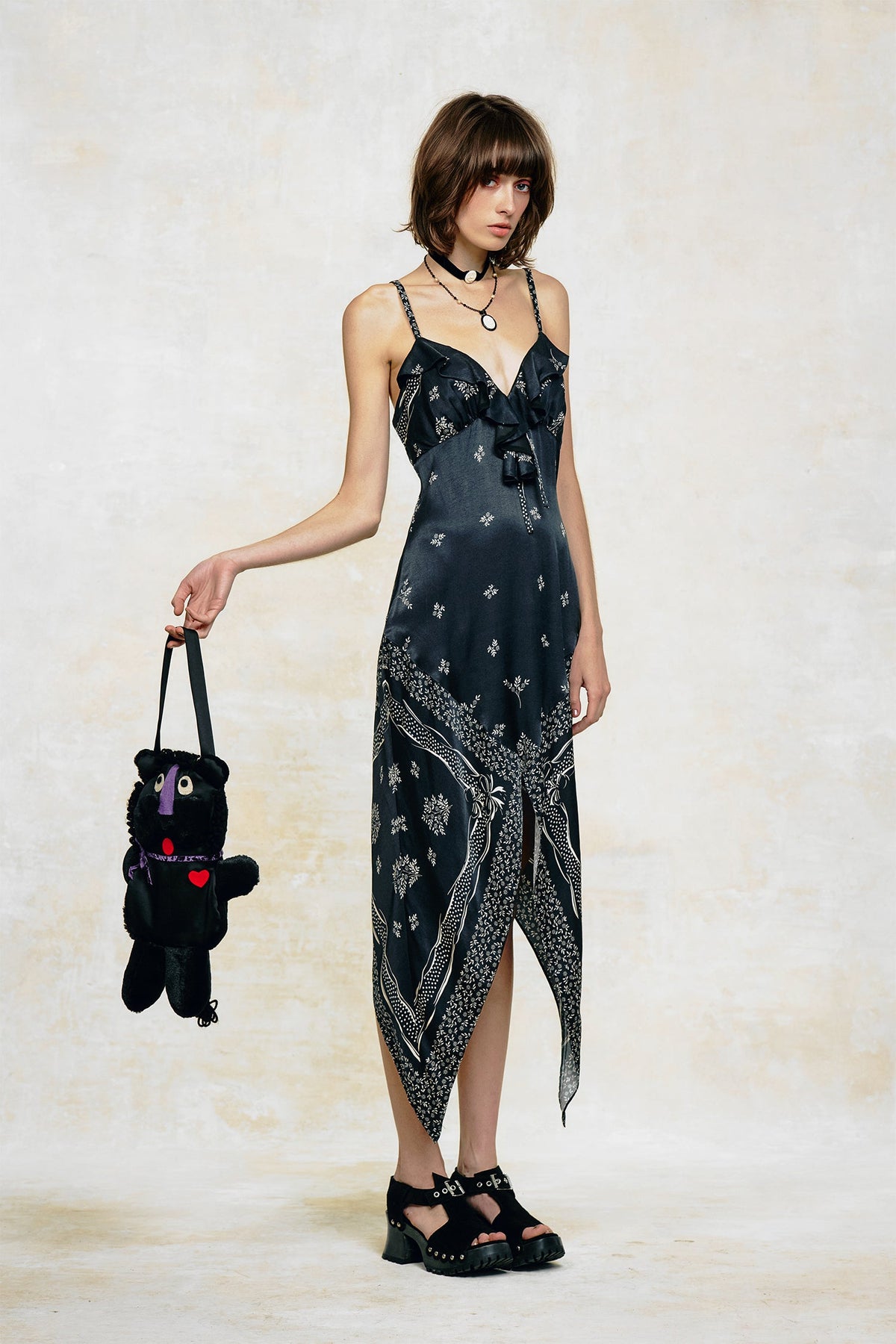 Ribbon Handkerchief Satin Print Dress | Anna Sui