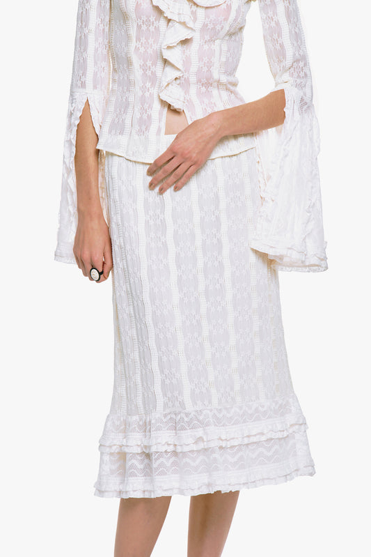 Floral Ruffle Stretch Lace Skirt | Anna Sui