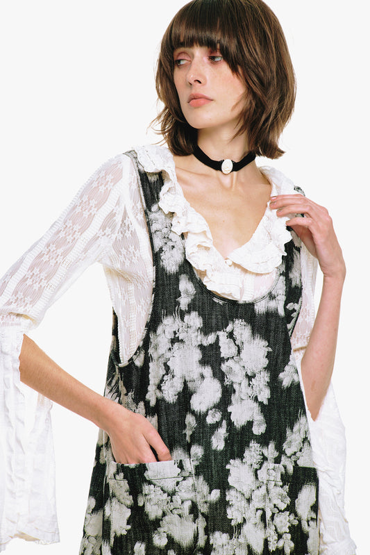 Rose Illusion Denim Ruffle Jumper | Anna Sui