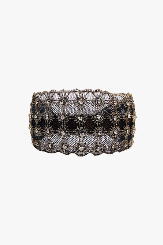Lacey Embroidered Crystal Headband - Gold | Anna Sui