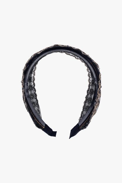 Lacey Embroidered Crystal Headband - Gold | Anna Sui