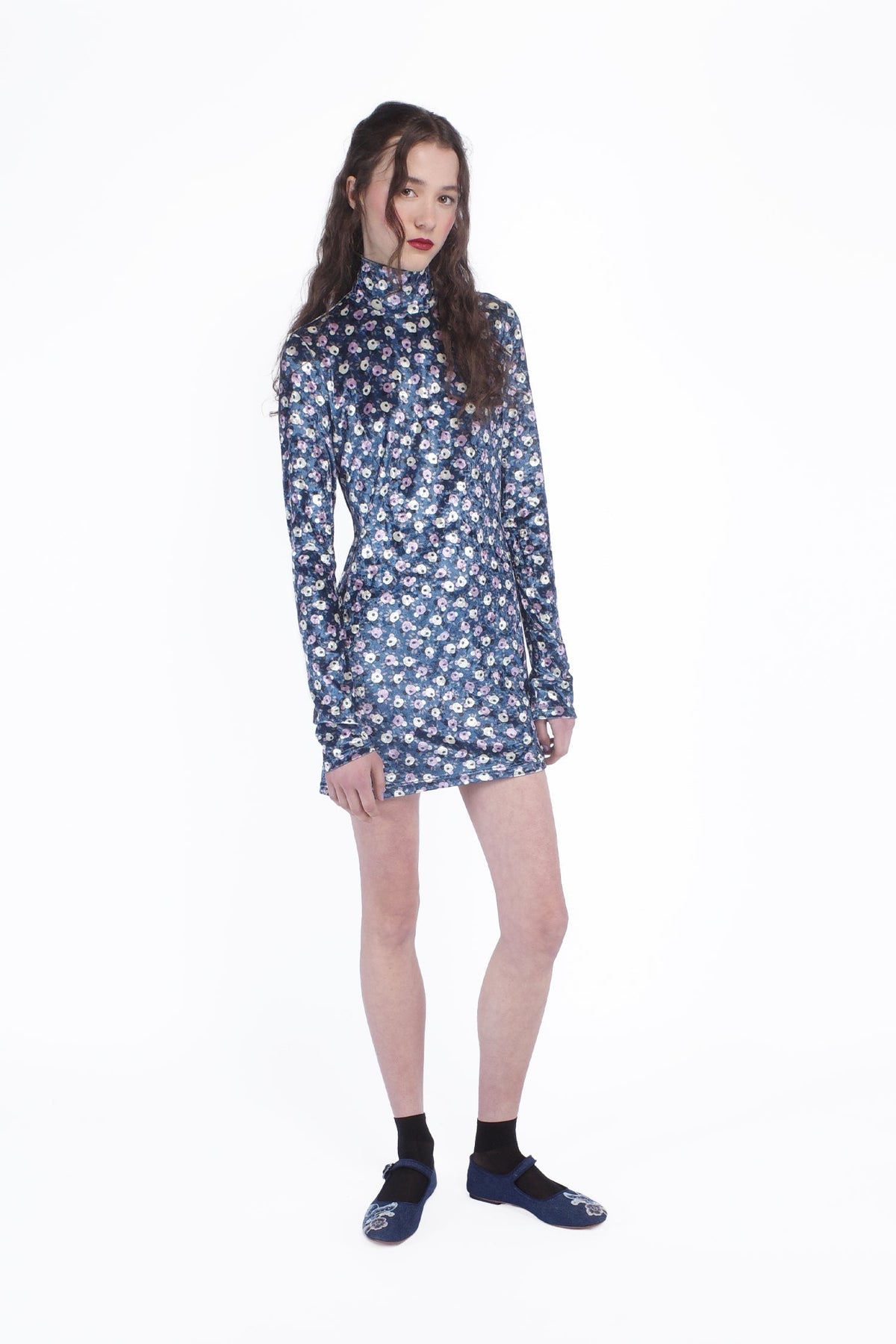 Posie Stretch Velvet Turtleneck Dress | Anna Sui