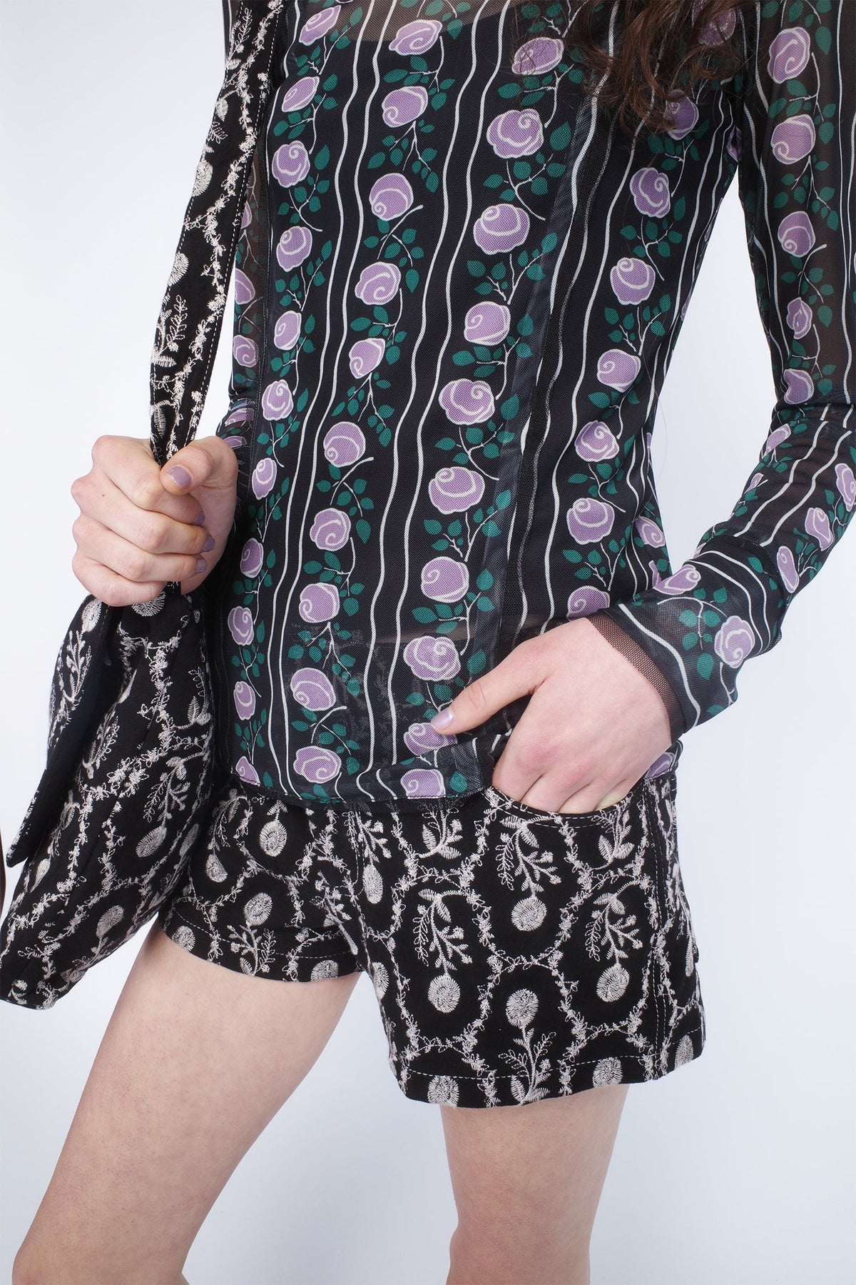 Sleeping Beauty Embroidered Faux Suede Shorts | Anna Sui