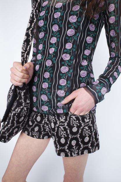 Sleeping Beauty Embroidered Faux Suede Shorts | Anna Sui