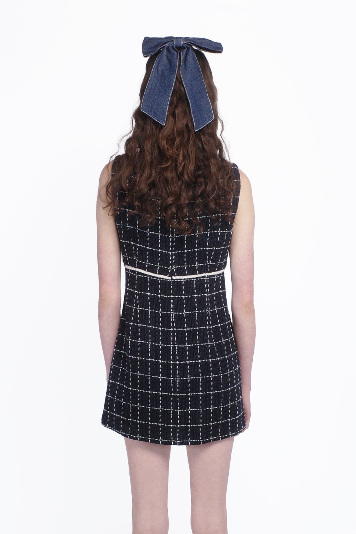 Windowpane Tweed Square Neck Mini Dress | Anna Sui