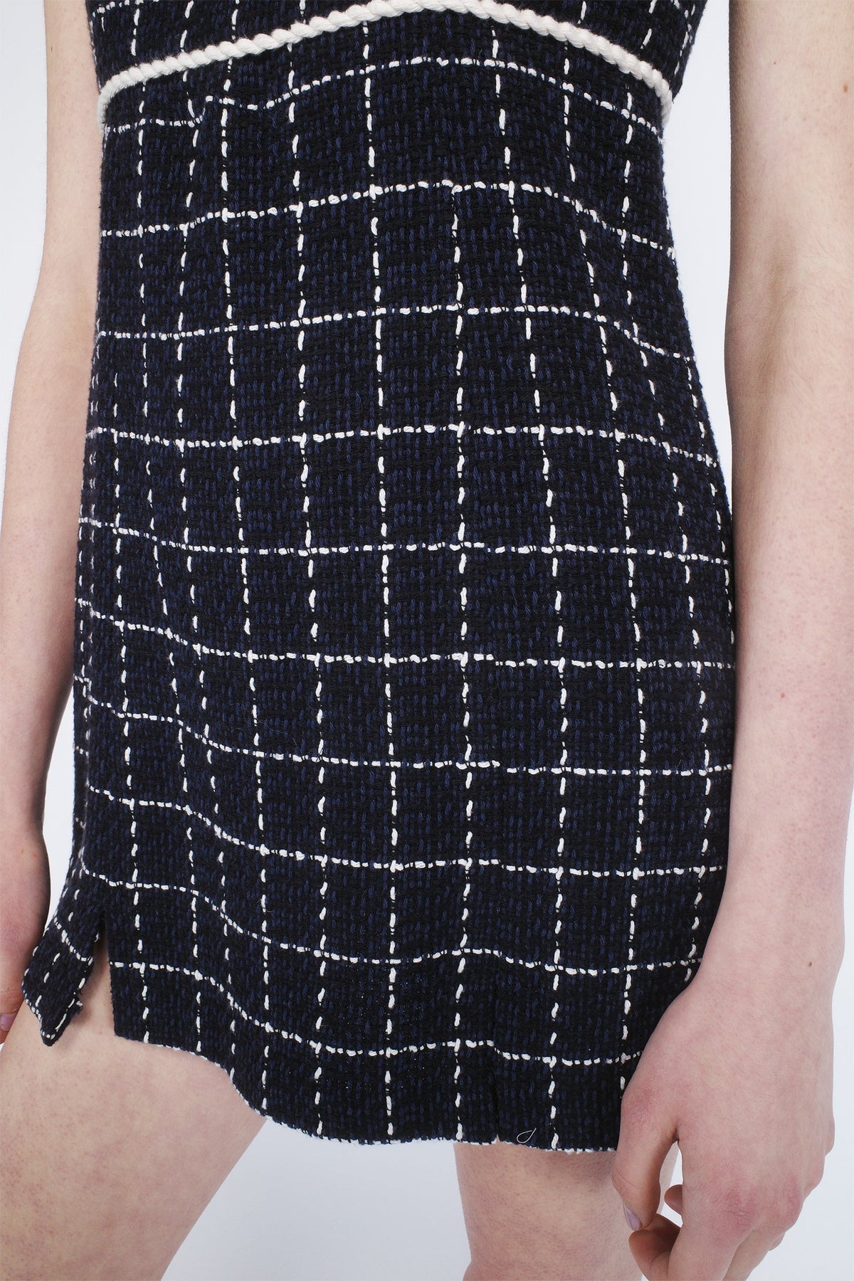 Windowpane Tweed Square Neck Mini Dress | Anna Sui