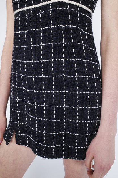 Windowpane Tweed Square Neck Mini Dress | Anna Sui