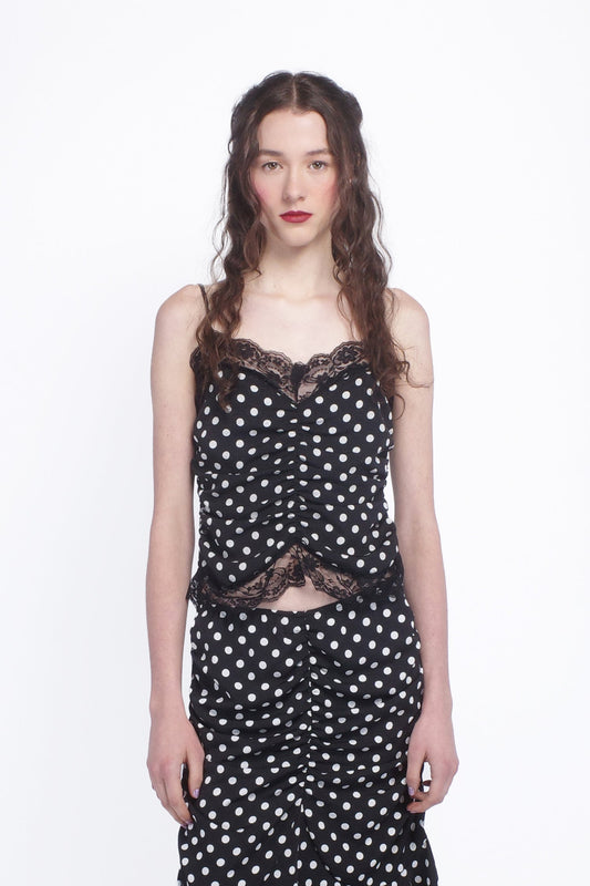 Polka Dot Ruched Lace Camisole | Anna Sui