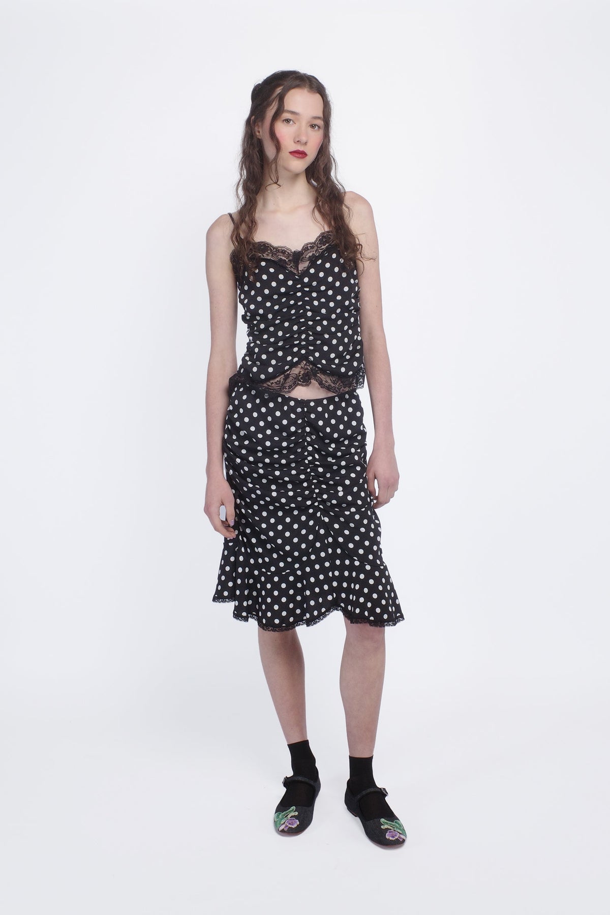 Polka Dot Ruched Lace Camisole | Anna Sui