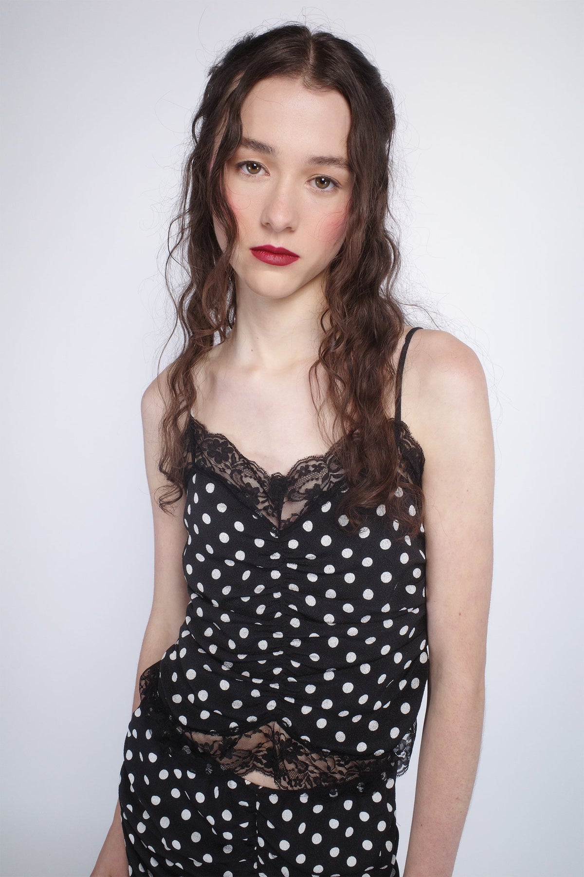 Polka Dot Ruched Lace Camisole | Anna Sui