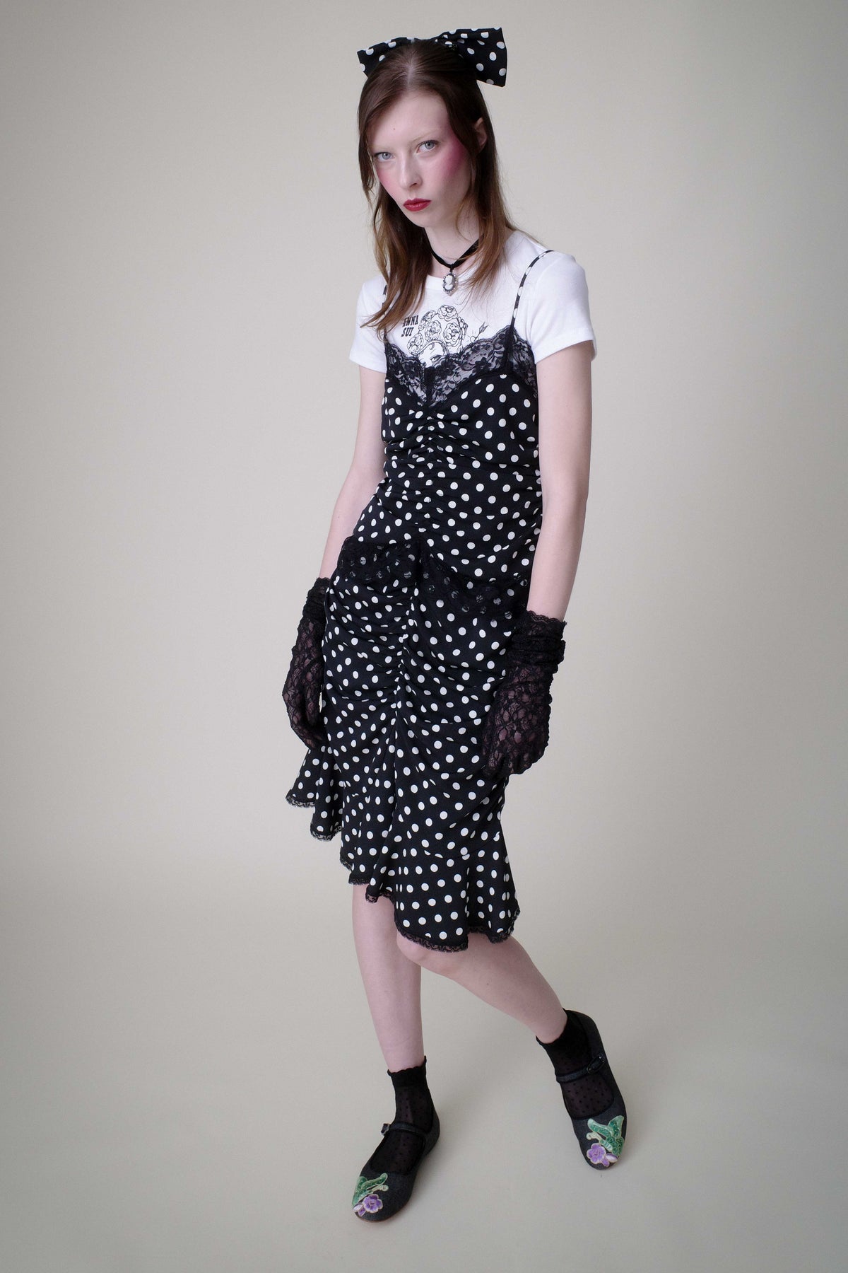 Polka Dot Ruched Lace Camisole | Anna Sui