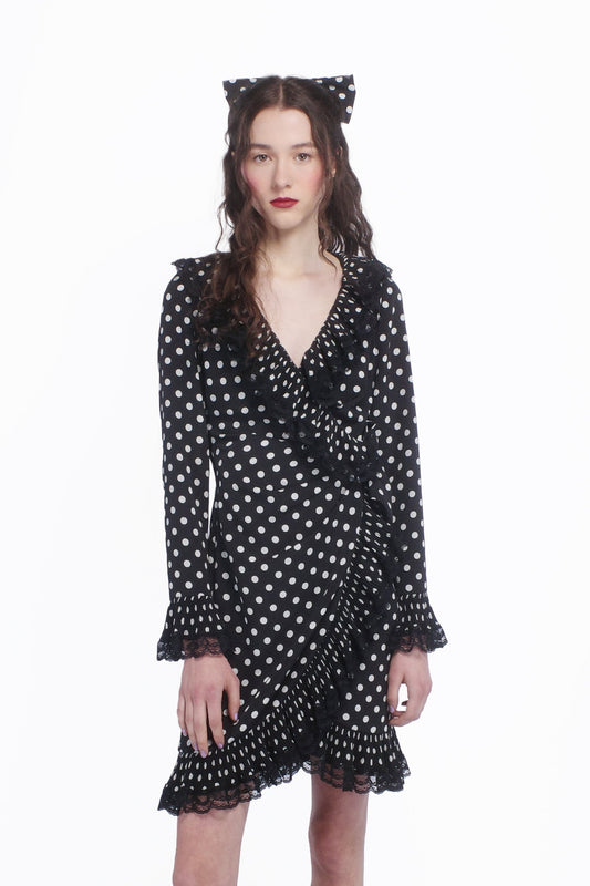 Polka Dot Pleated Wrap Dress | Anna Sui