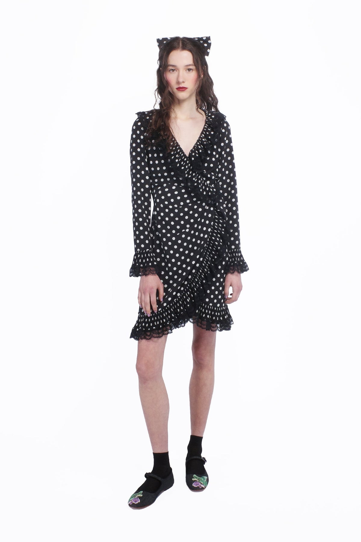Polka Dot Pleated Wrap Dress | Anna Sui