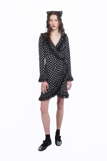 Polka Dot Pleated Wrap Dress | Anna Sui