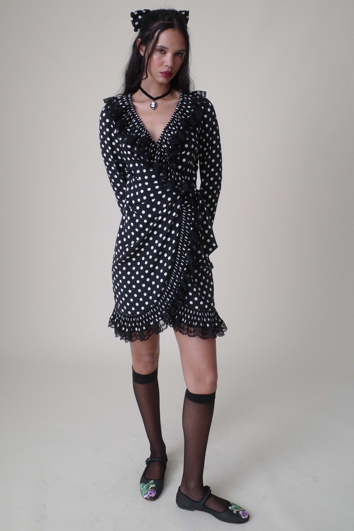 Polka Dot Pleated Wrap Dress | Anna Sui