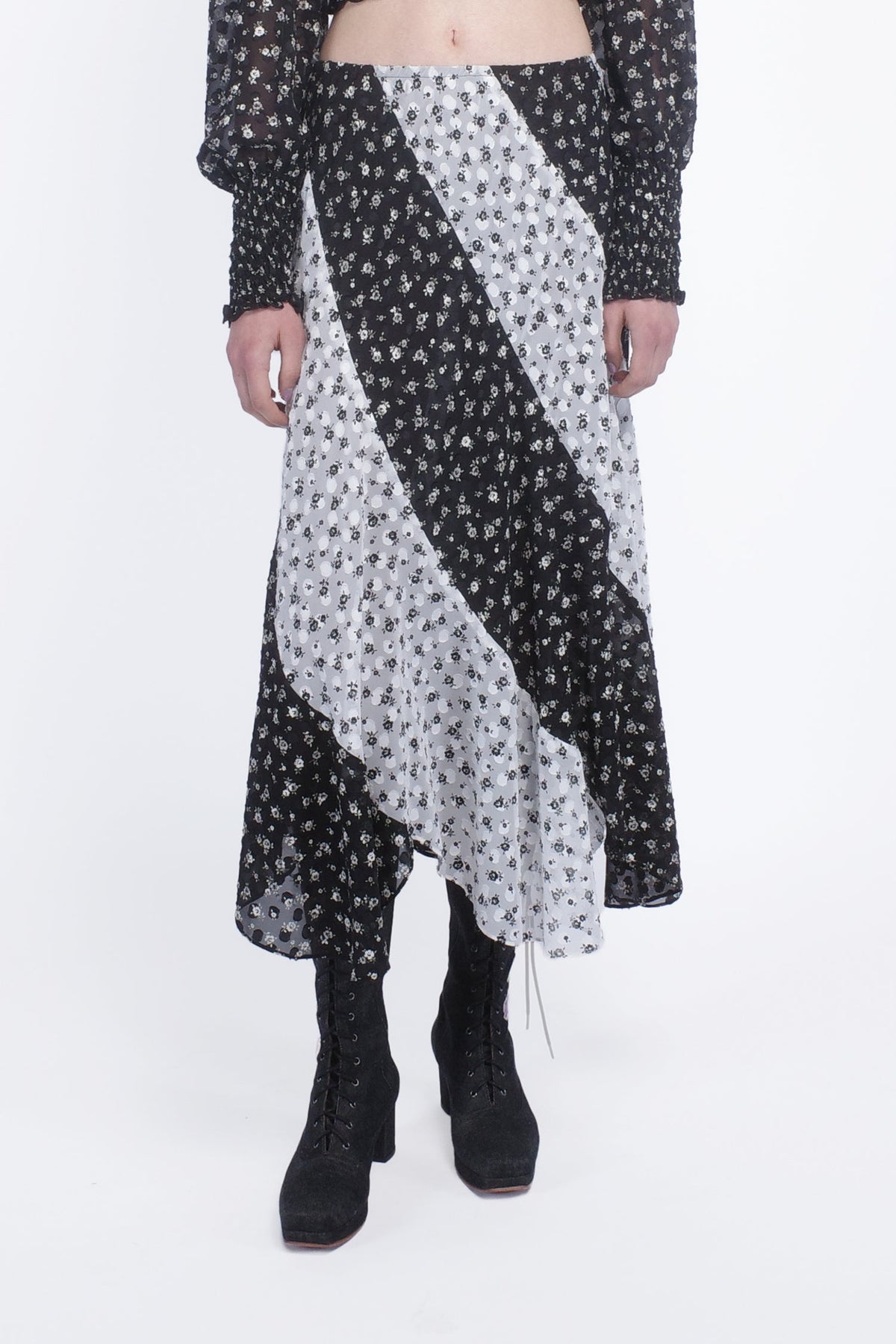 Ditsy Dot Chiffon Contrast Flowy Skirt | Anna Sui