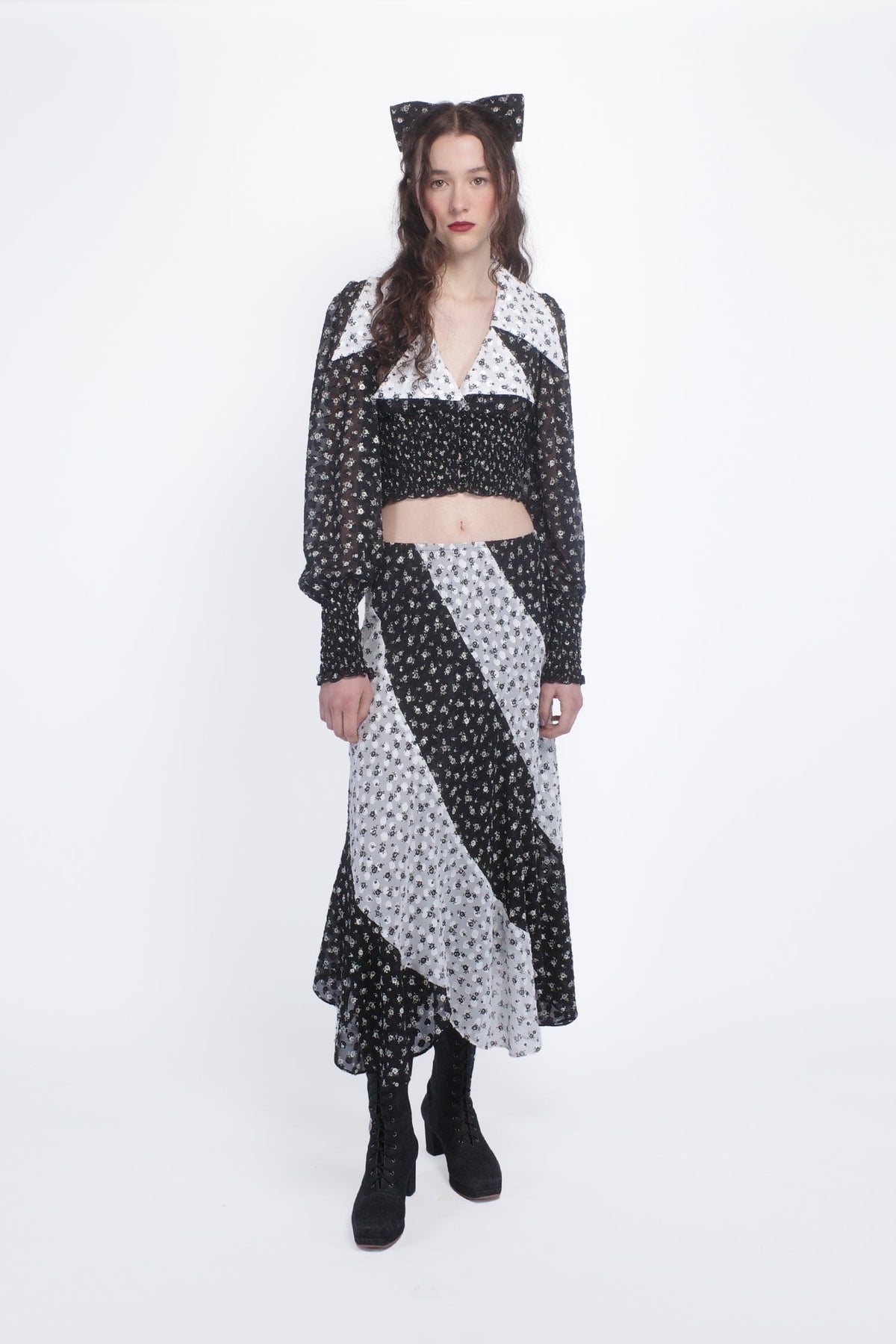 Ditsy Dot Chiffon Contrast Flowy Skirt | Anna Sui