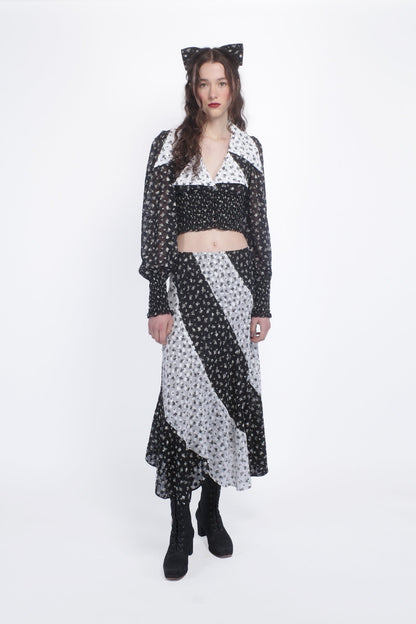 Ditsy Dot Chiffon Contrast Flowy Skirt | Anna Sui