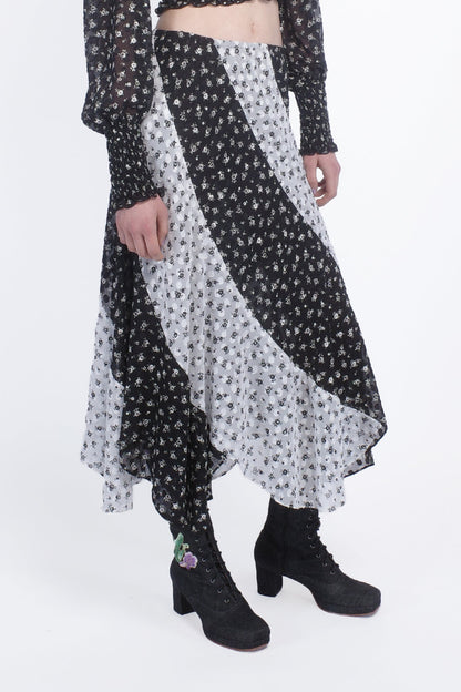 Ditsy Dot Chiffon Contrast Flowy Skirt | Anna Sui