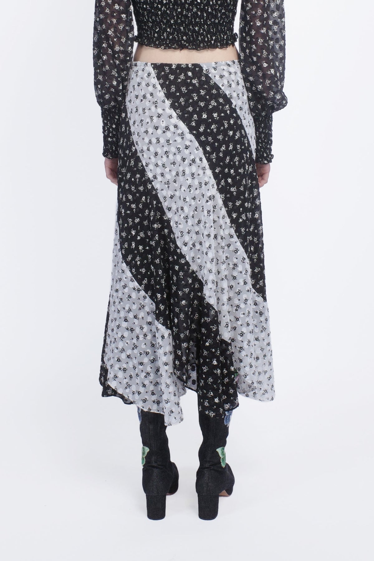 Ditsy Dot Chiffon Contrast Flowy Skirt | Anna Sui