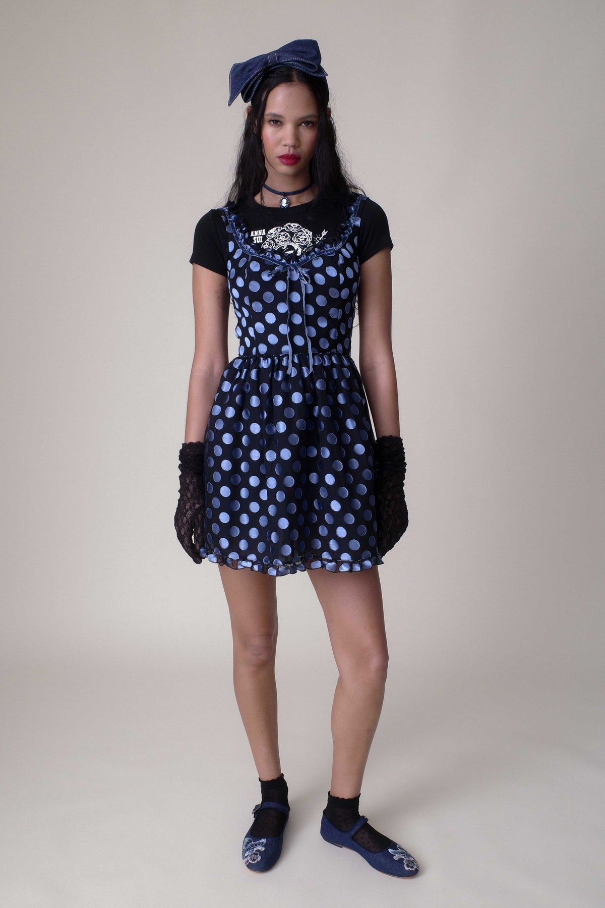 Dot Chiffon Ruffle Mini Dress | Anna Sui