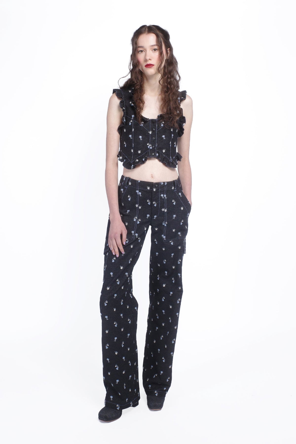 Denim Embroidered Roses Cargo Pants | Anna Sui