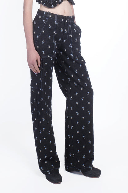 Denim Embroidered Roses Cargo Pants | Anna Sui