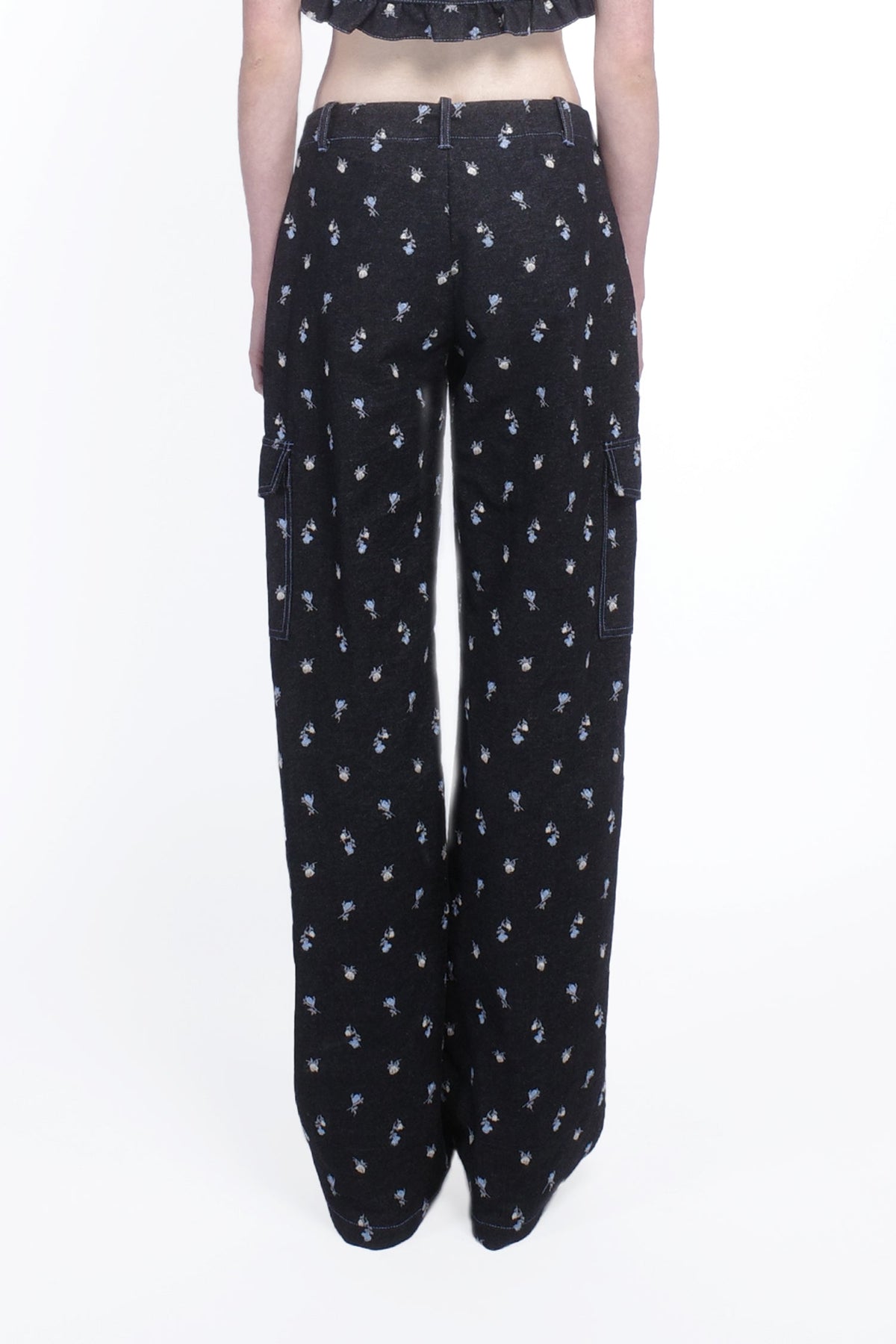 Denim Embroidered Roses Cargo Pants | Anna Sui