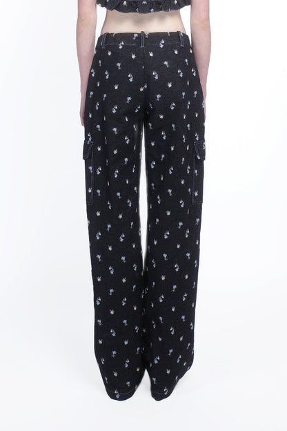 Denim Embroidered Roses Cargo Pants | Anna Sui