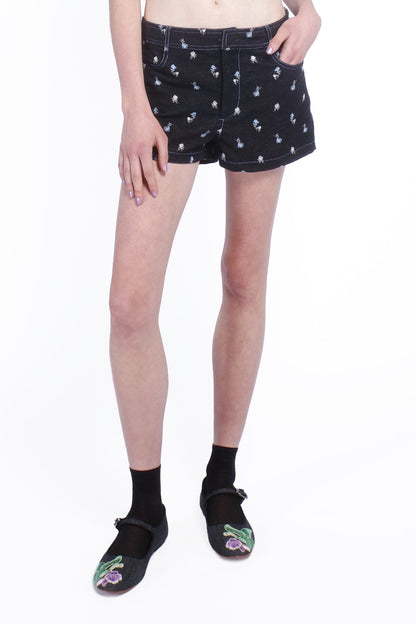 Denim Embroidered Roses Shorts | Anna Sui