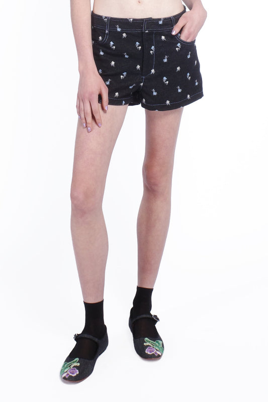Denim Embroidered Roses Shorts | Anna Sui