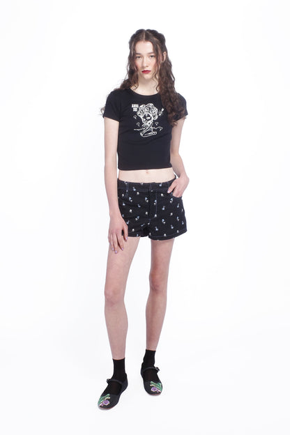 Denim Embroidered Roses Shorts | Anna Sui
