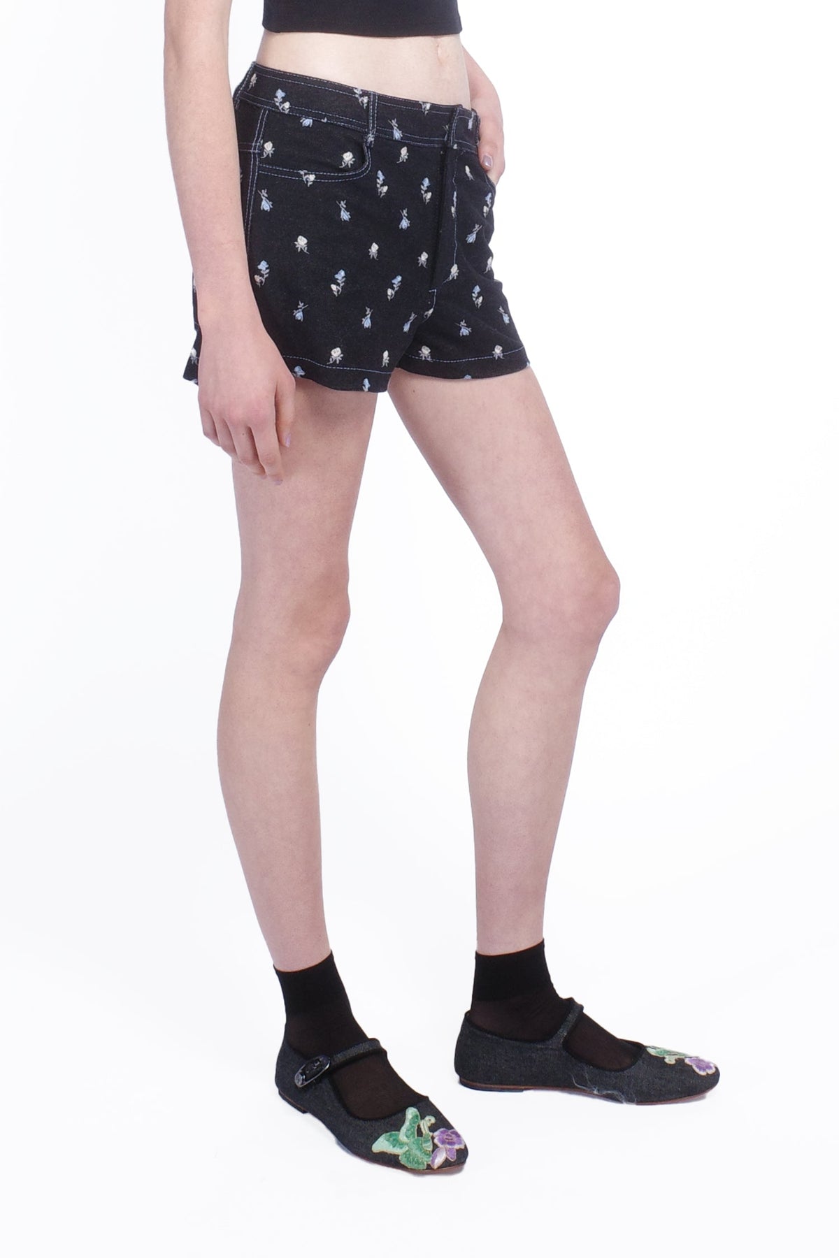 Denim Embroidered Roses Shorts | Anna Sui
