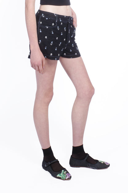 Denim Embroidered Roses Shorts | Anna Sui
