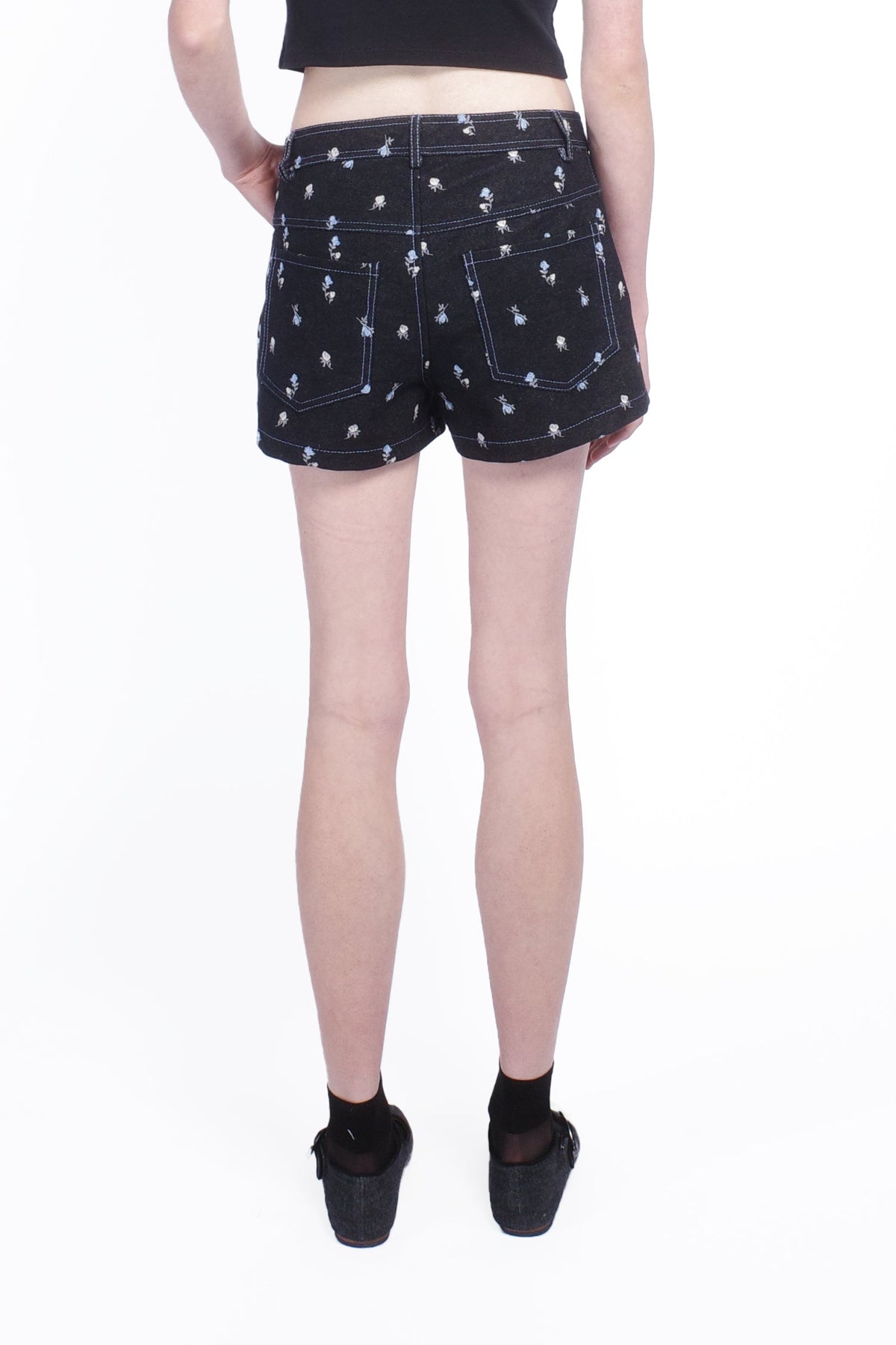 Denim Embroidered Roses Shorts | Anna Sui