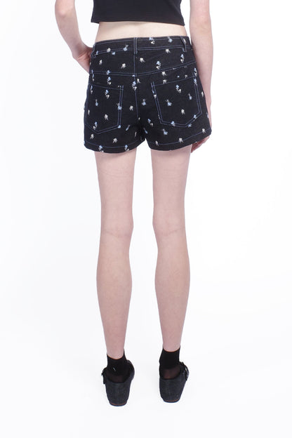 Denim Embroidered Roses Shorts | Anna Sui