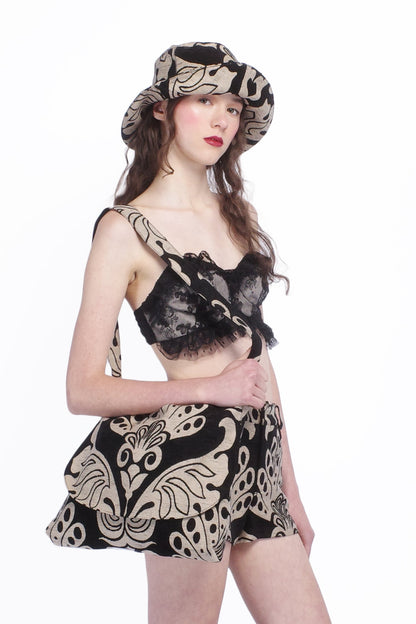 Black Lace Combo Ruffle Lace Bralette | Anna Sui