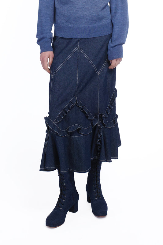 Denim Ruffle Maxi Skirt | Anna Sui