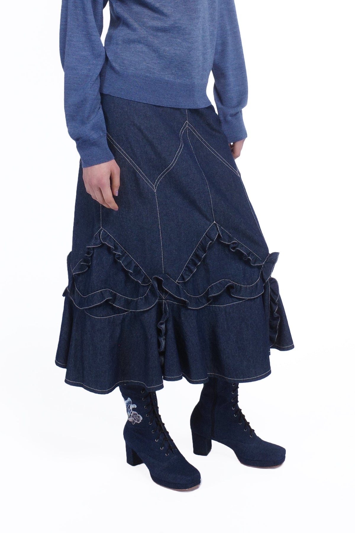 Denim Ruffle Maxi Skirt | Anna Sui