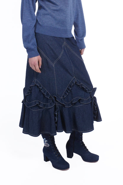 Denim Ruffle Maxi Skirt | Anna Sui