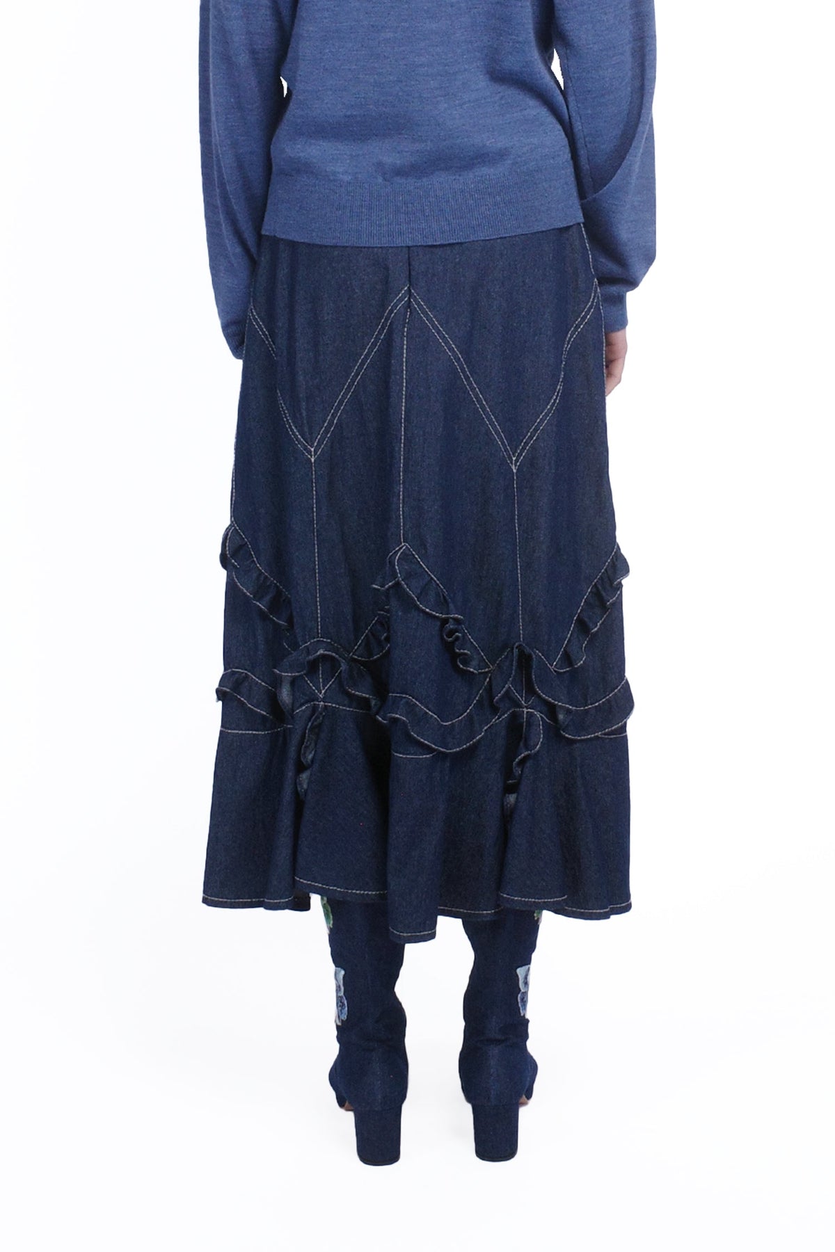 Denim Ruffle Maxi Skirt | Anna Sui