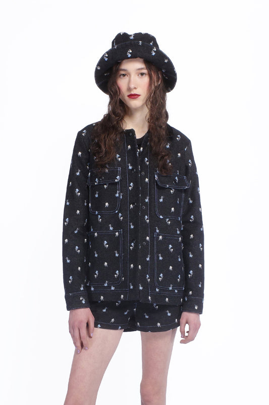 Denim Embroidered Roses Barn Jacket | Anna Sui