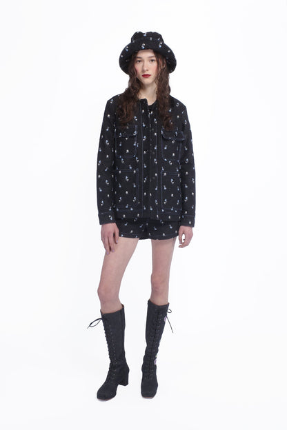 Denim Embroidered Roses Barn Jacket | Anna Sui