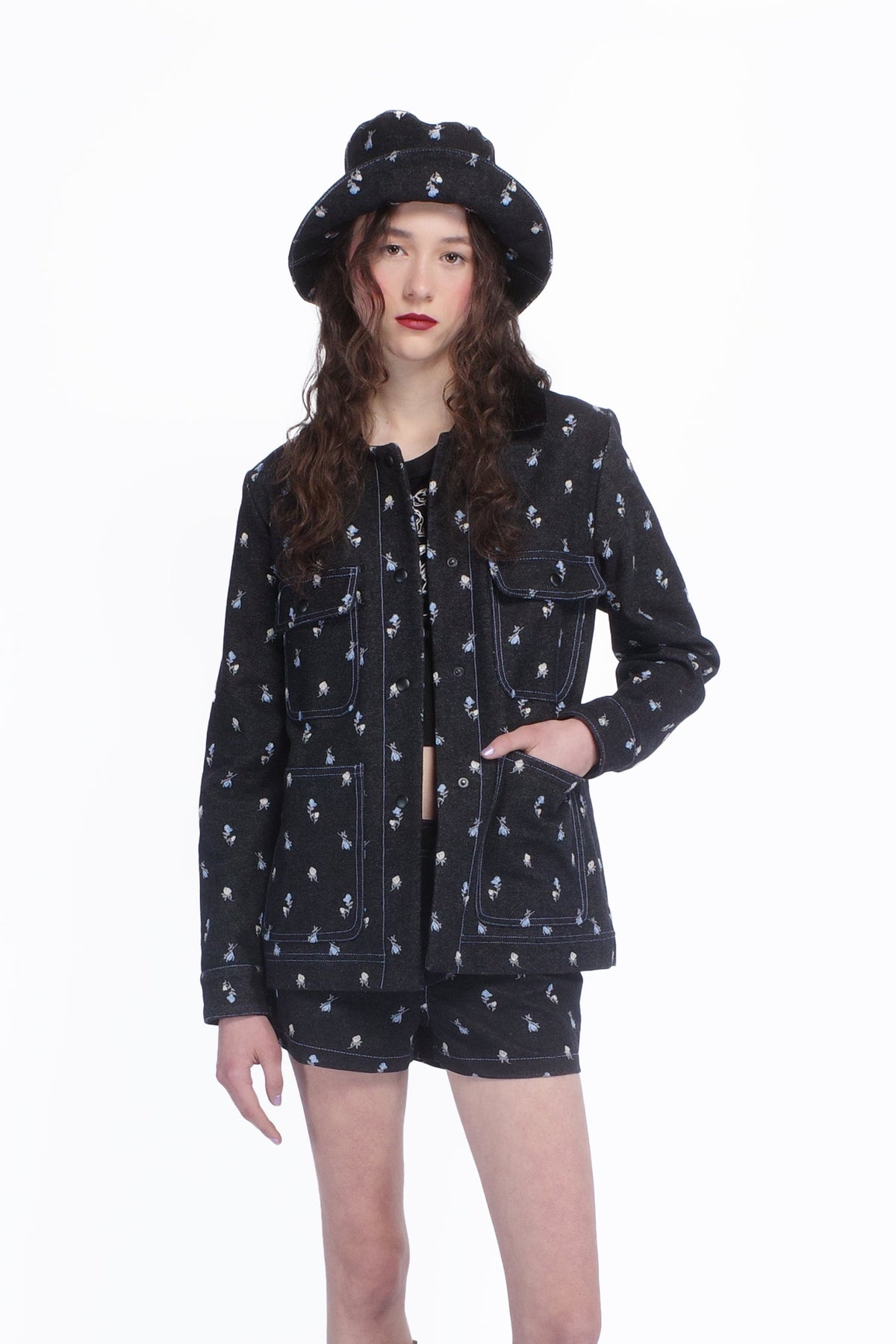 Denim Embroidered Roses Barn Jacket | Anna Sui