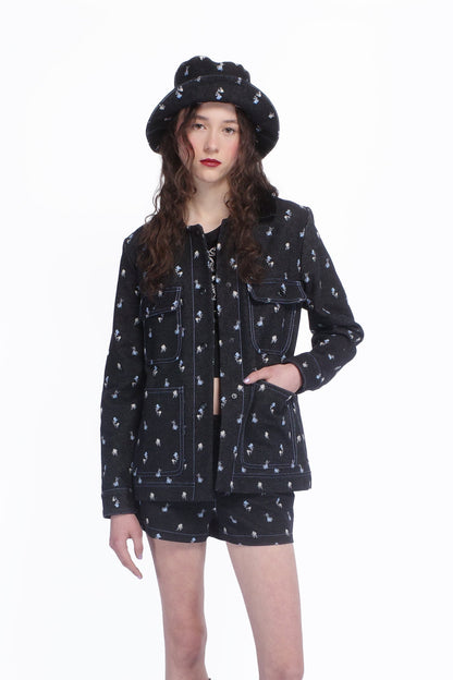 Denim Embroidered Roses Barn Jacket | Anna Sui