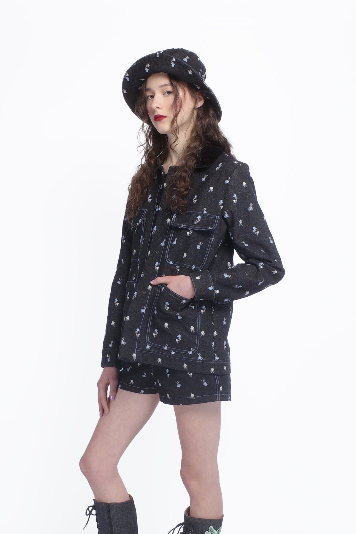 Denim Embroidered Roses Barn Jacket | Anna Sui