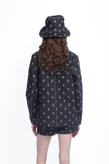 Denim Embroidered Roses Barn Jacket | Anna Sui